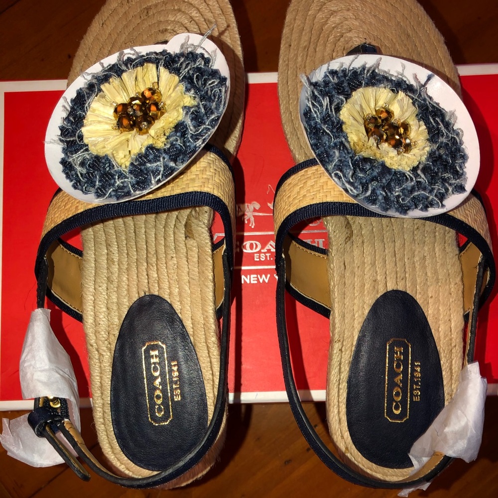 Coach Tegan Straw/Vachetta Soft Sandal NWT